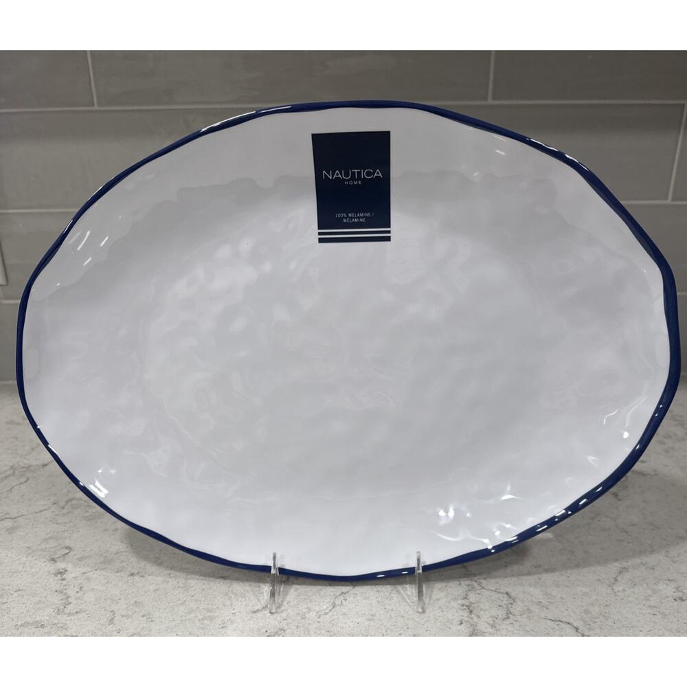 BLUE RIM Melamine Large Serving Tray Platter 16x11.5” Indoor Outdoor NAUTICA New